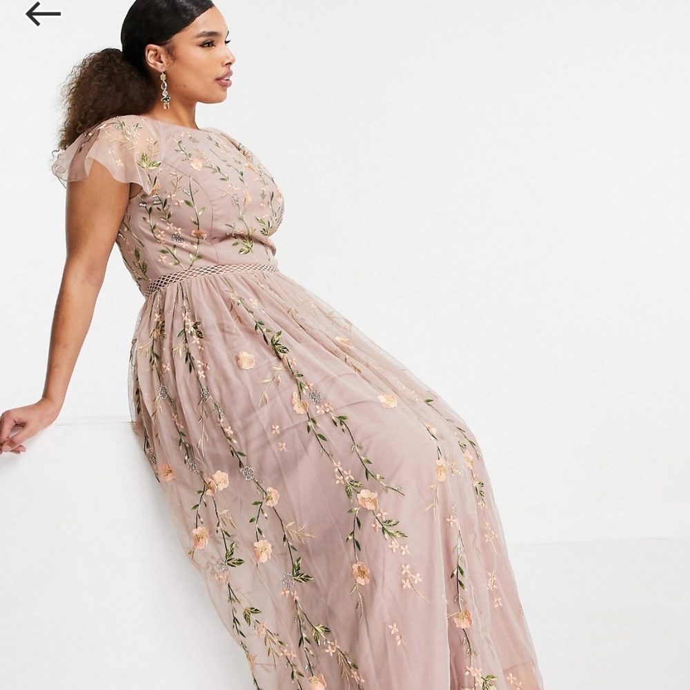 Asos Curve Embroidered Floral & Sequin Mesh Maxi Dress
